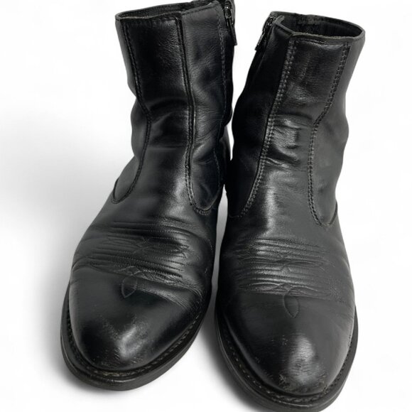 Laredo Leather Black Zip Vintage Western Biker Cowboy Ankle Boots Men's 9 EW - Picture 6 of 12